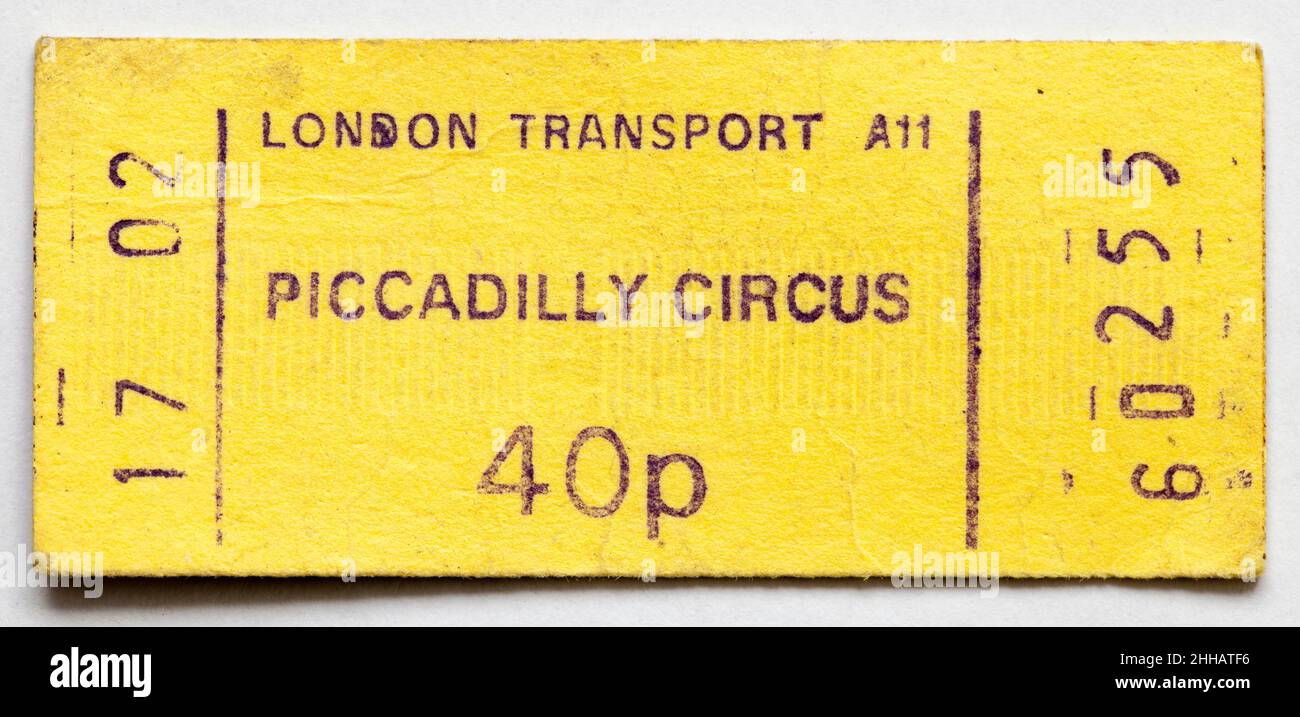Vintage 1970s London Underground Railway Train Ticket - Piccadilly Circus Stock Photo