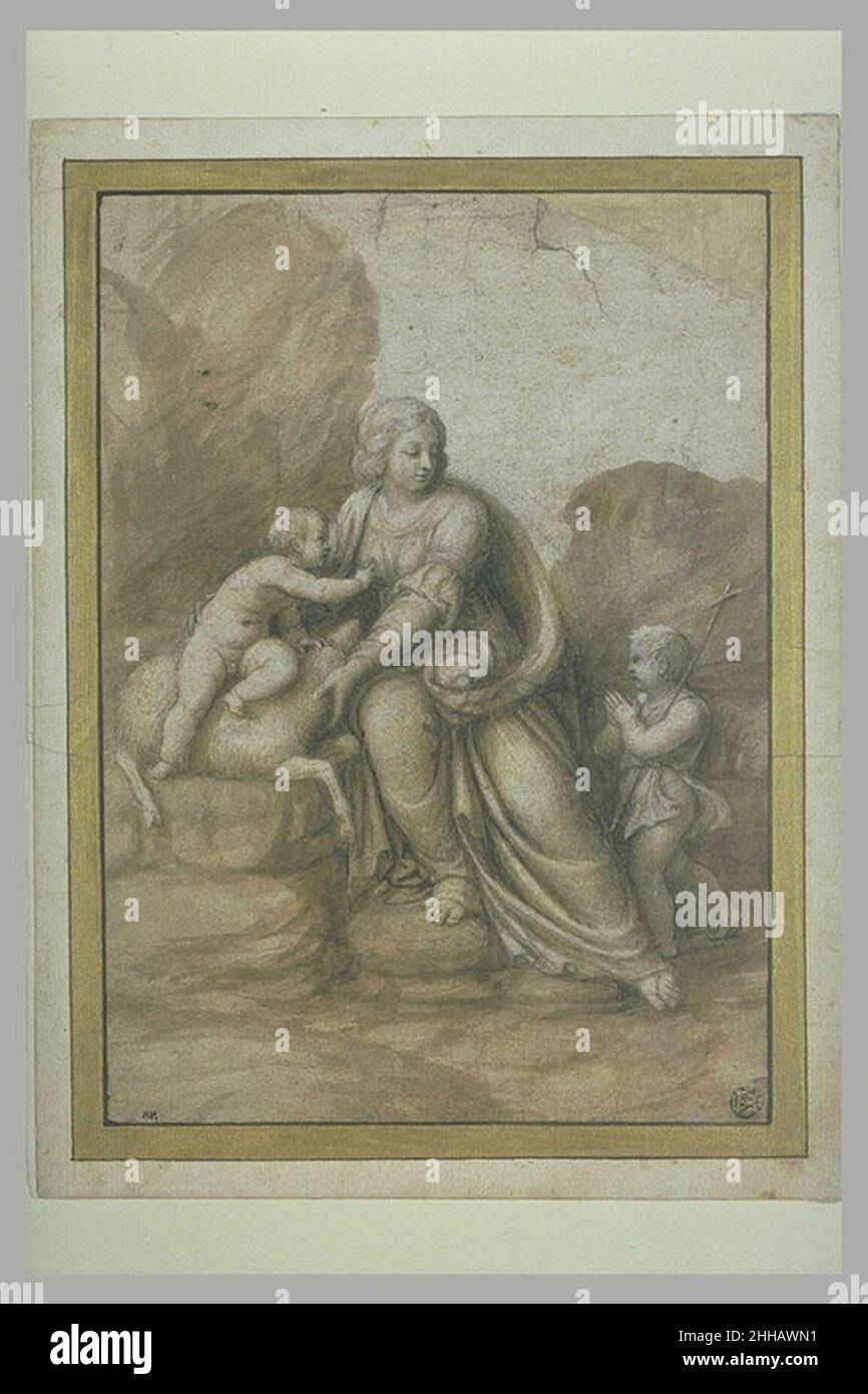 Solario - Vierge avec l'Enfant assis sur un agneau et le petit Saint Jean-Baptiste, INV 2579, Recto. Stock Photo