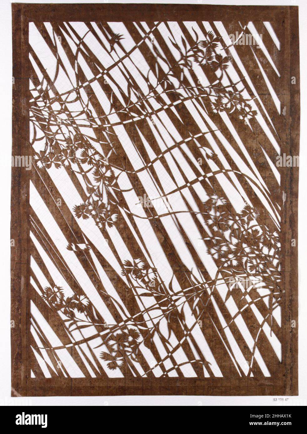 stencil with pattern of pinks 19th century japan this stencil is an excellent example of the textile designer s art with its masterful play of light and dark positive and negative a floral