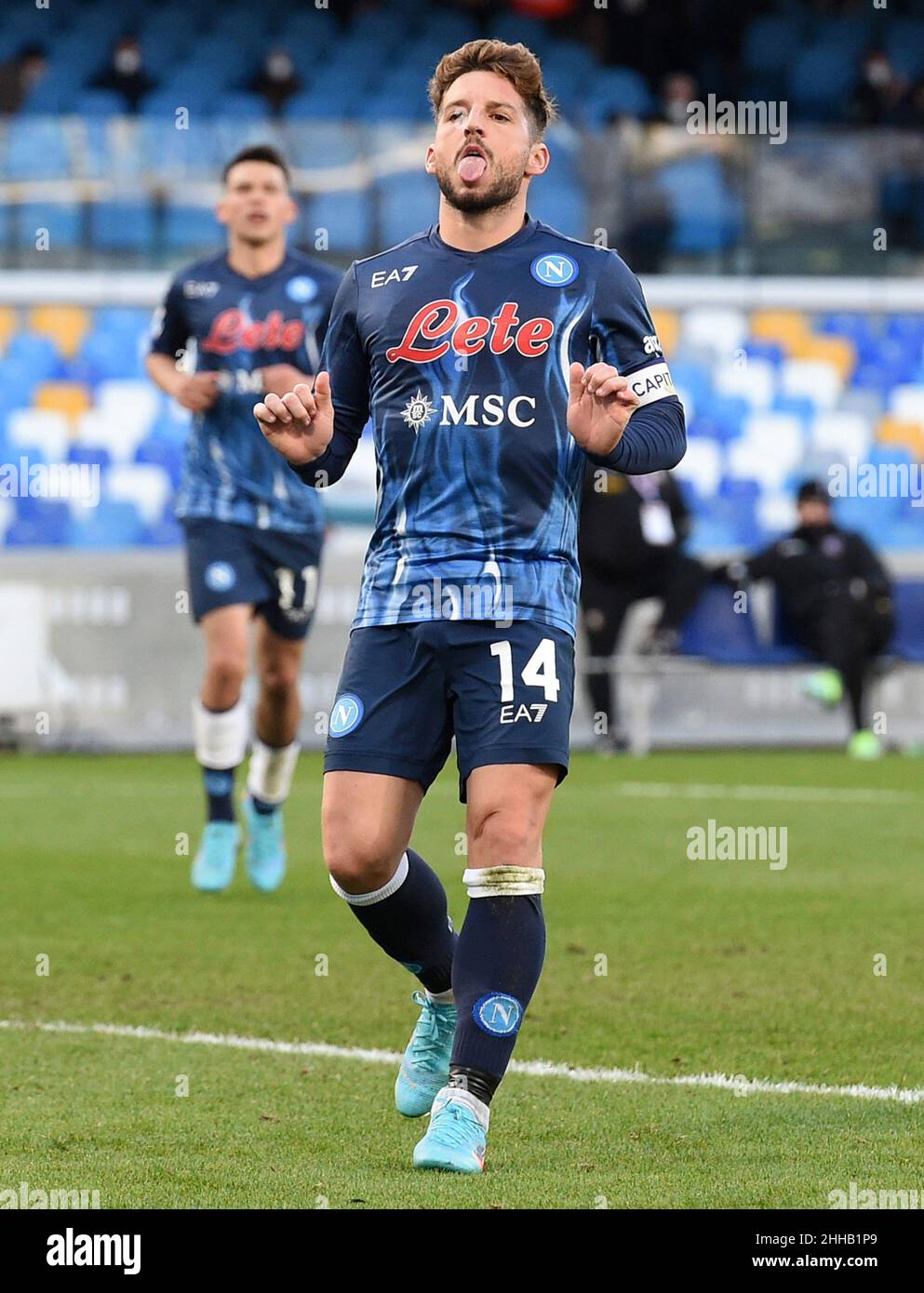 Naples, Italy. 23rd Jan, 2022. Napoli's Dries Mertens celebrates his goal  during a Serie A football match between Napoli and Salernitana in Naples,  Italy, on Jan. 23, 2022. Credit: Str/Xinhua/Alamy Live News