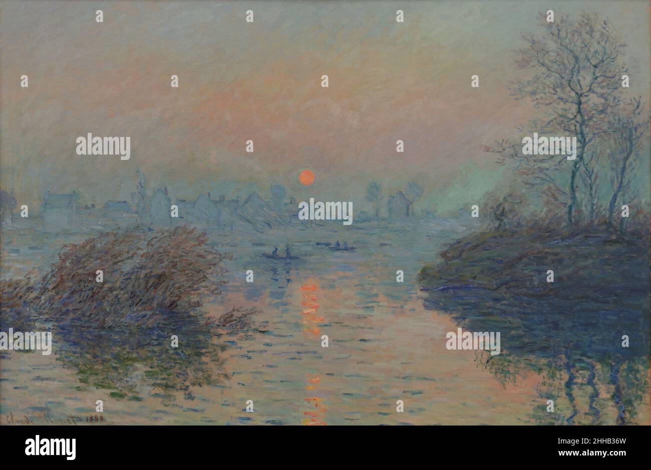 Soleil couchant sur la seine à Lavacourt, effet d'hiver - Claude Monet. Stock Photo