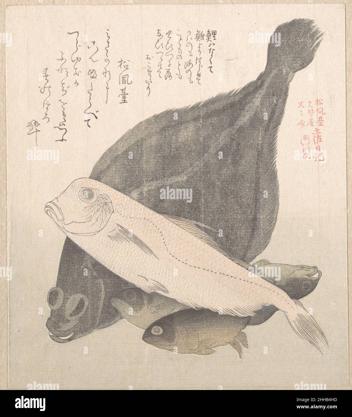Flounder and Other Fishes 19th century Kubo Shunman Japanese. Flounder