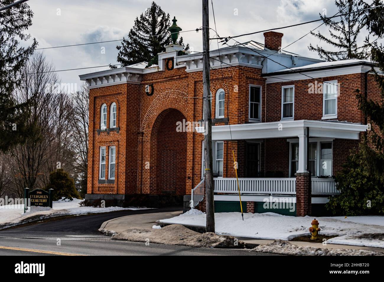 Evergreen Cemetery Gatehouse, Gettysburg, Pennsylvania, USA Stock Photo