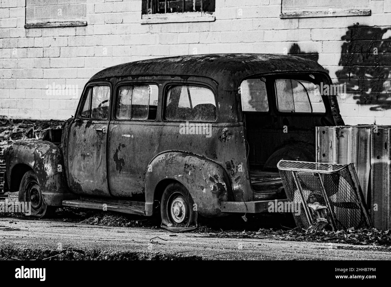 Monochrome Image of Abandoned Antique Car near Heritage Rail Trail County Park, Glen Rock