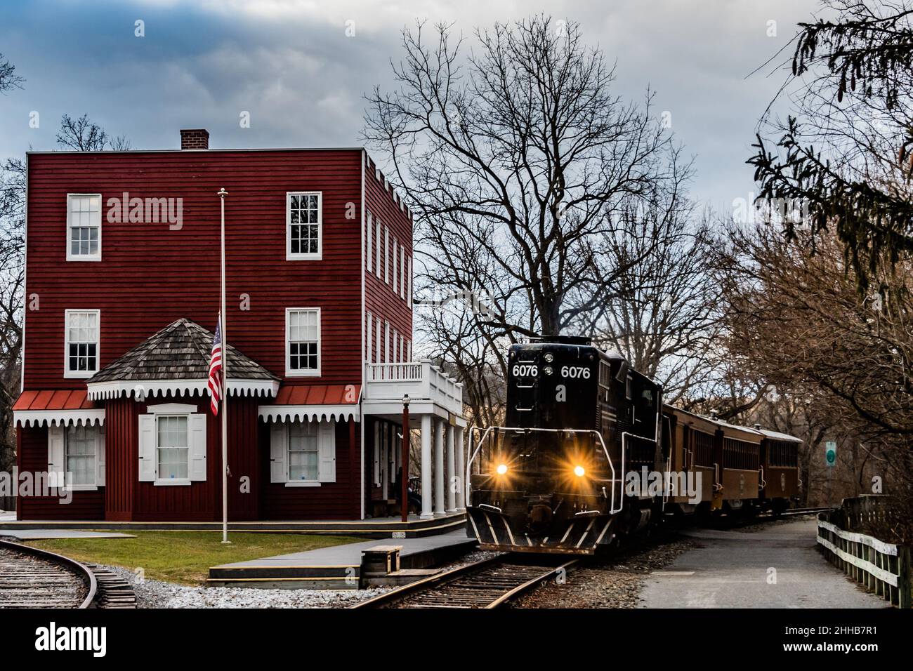 Northern Central Train Leaving Hanover Junction Station, York County, Pennsylvania, USA Stock