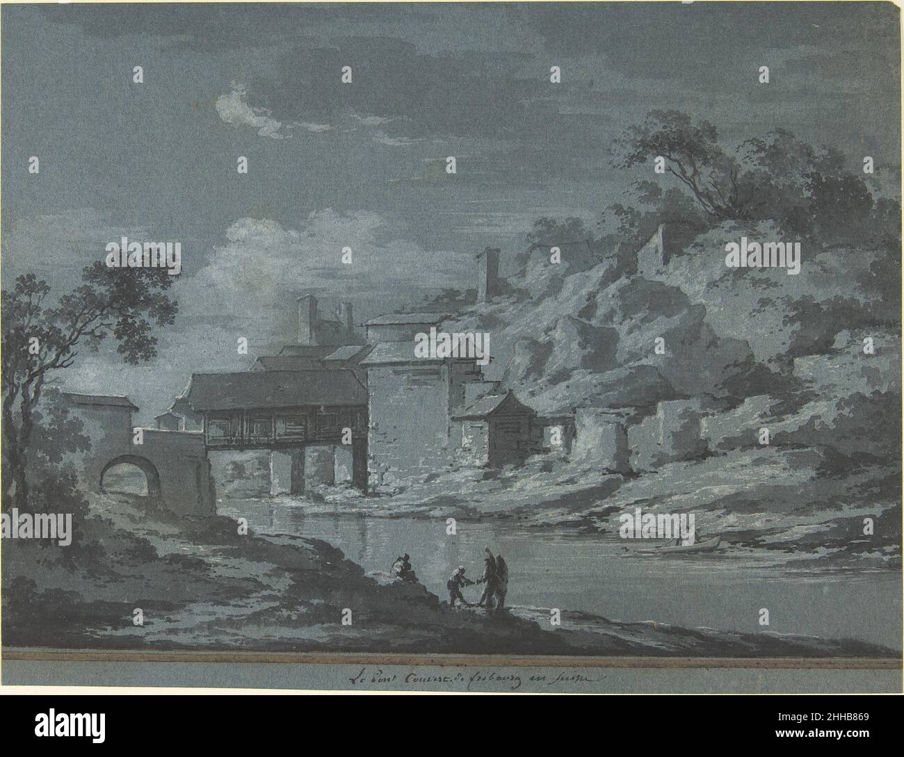 The Covered Bridge at Fribourg 18th century Claude Louis Châtelet ...