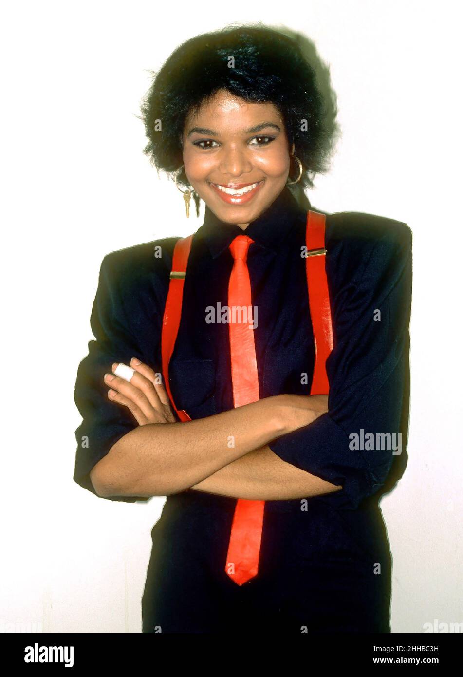 Janet Jackson poses backstage at American Bandstand circa 1980.Credit: Ron  Wolfson / Rock Negatives / MediaPunch Stock Photo - Alamy
