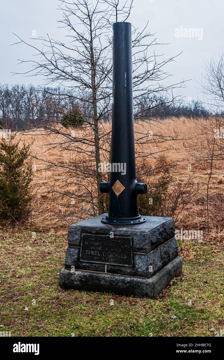 Photo of Site of Dan Sickles Headquarters Monument, Gettysburg National Military Park, Pennsylvania USA Stock Photo