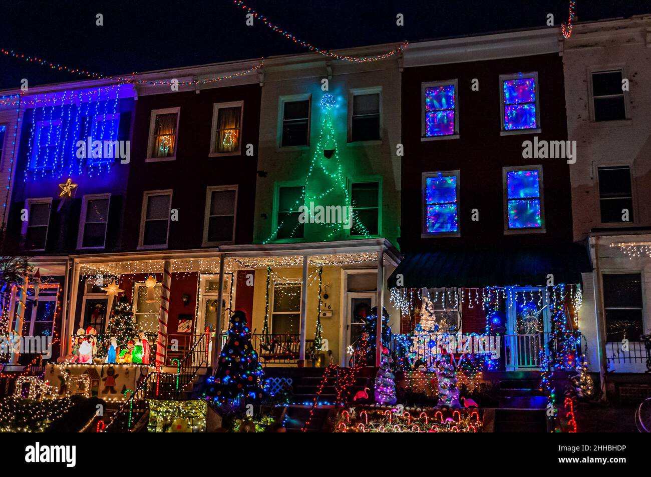 Photo of Baltimores Hampden Neighborhood at Christmastime Stock Photo