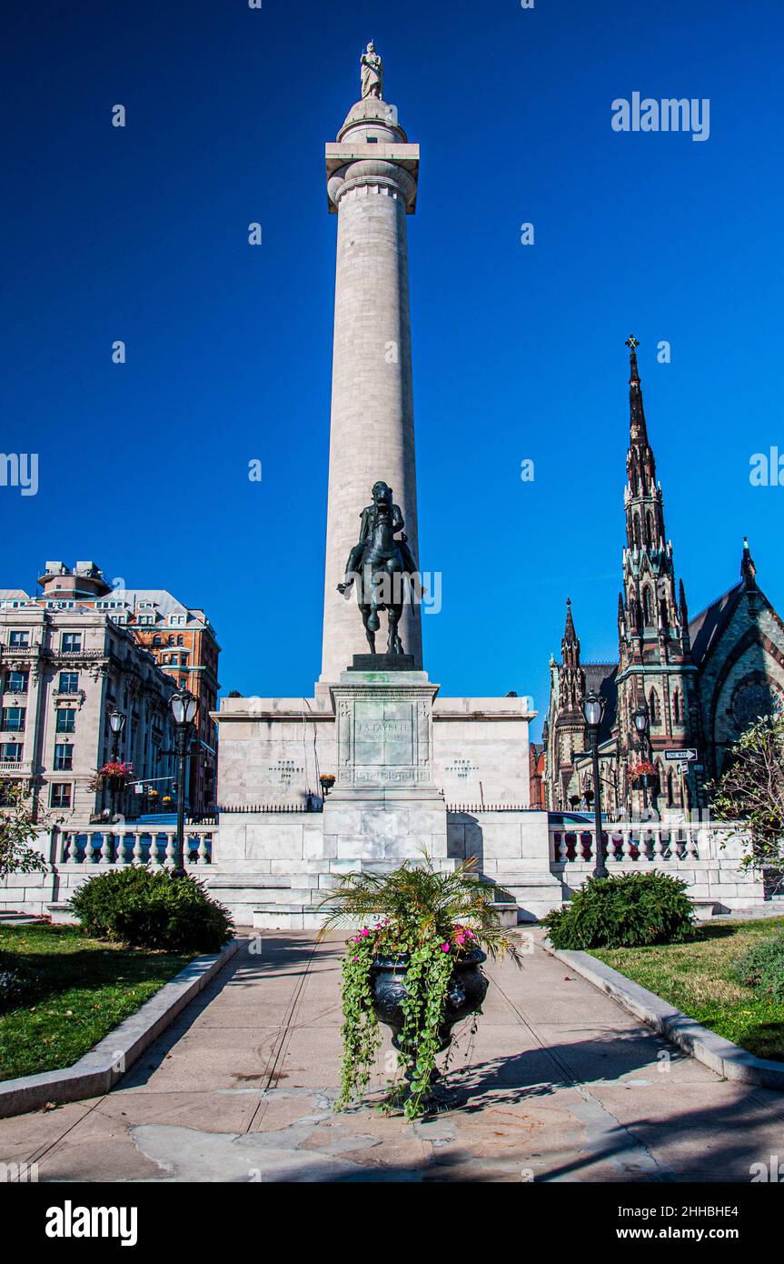 Photo of The Washington Monument, Mount Vernon, Baltimore, Maryland USA Stock Photo