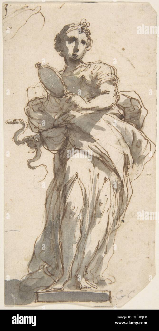 Design for a Statue of Prudence with Sketches at Upper Left Corner. n.d ...
