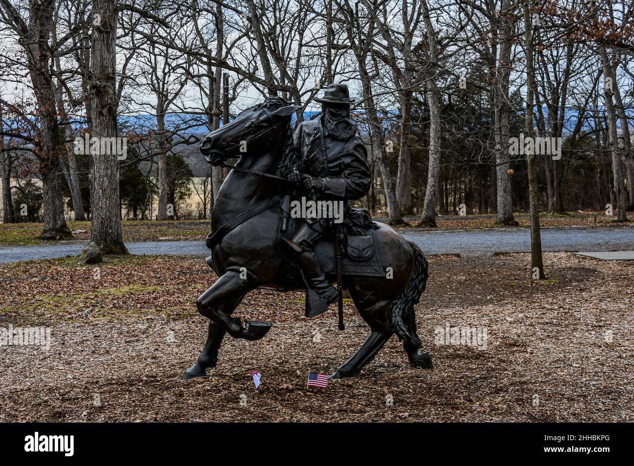 Photo of the James Longstreet monument located in Pitzers Woods, Gettysburg National Military Park Stock Photo