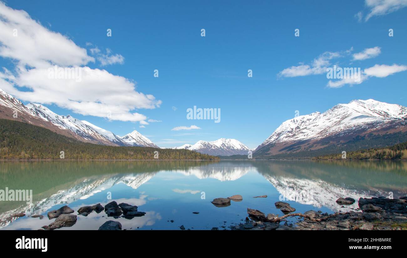 Mad Sally Lake shoreline on the Kenai Peninsula in Alaska United States Stock Photo