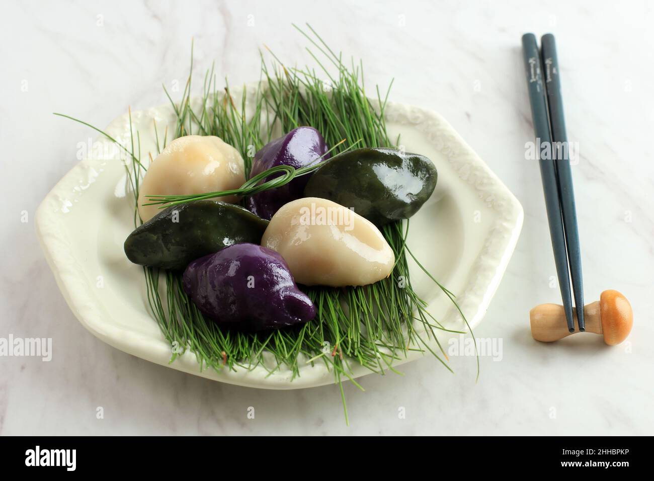 Songpyeon Korean Chuseok Food, Rice Cake with Sesame Seed and Pine Nuts