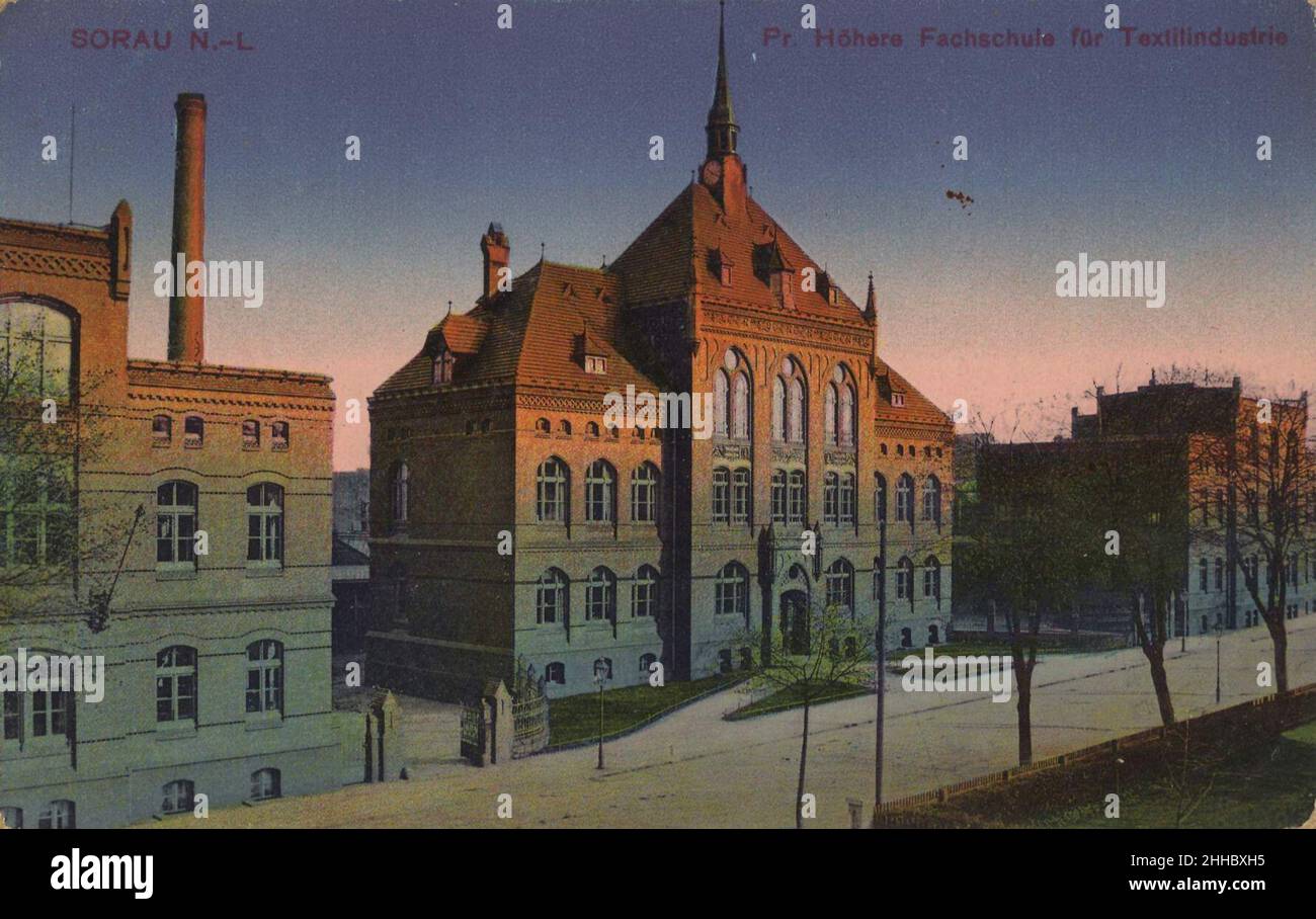 Sorau N.-L., Ostbrandenburg - Preußische Höhere Fachschule für Textilindustrie Stock Photo