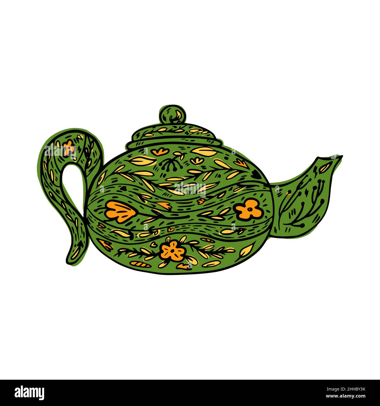 Teapot short isolated on white background. Hand drawn graphic element