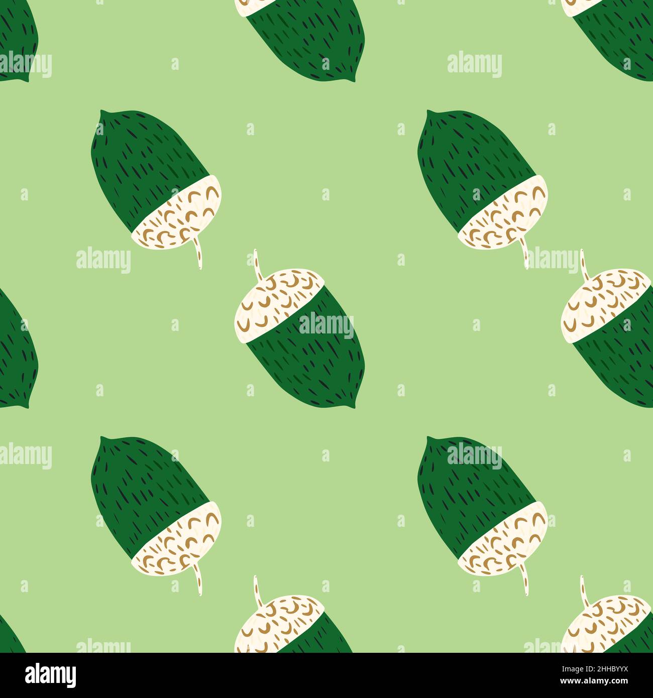 Doodle seamless fall pattern with green and white colored acorn ...