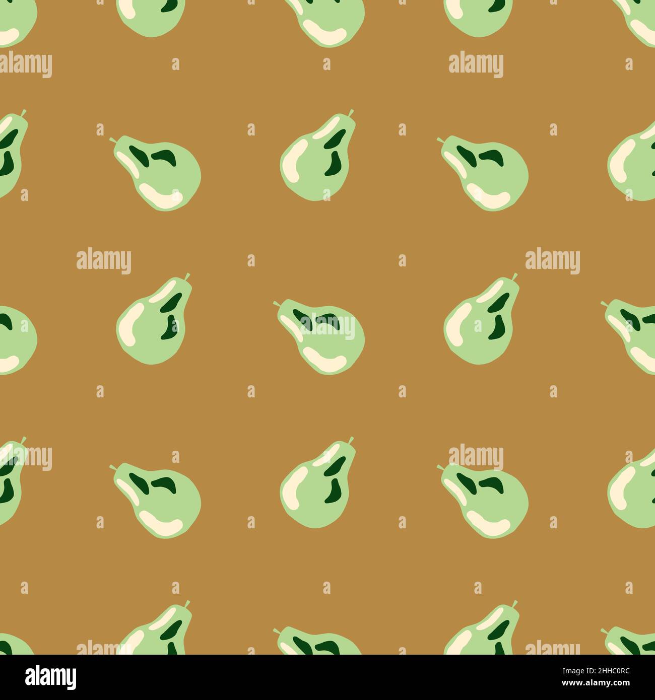 Summer green pears seamless food pattern. Beige background. Healthy fruits artwork. Graphic design for wrapping paper and fabric textures. Vector Illu Stock Vector