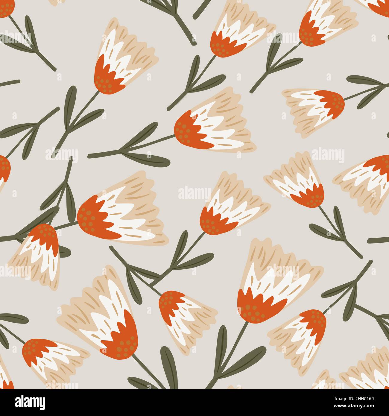 Random seamless nature pattern with botanical beige and red tones ...