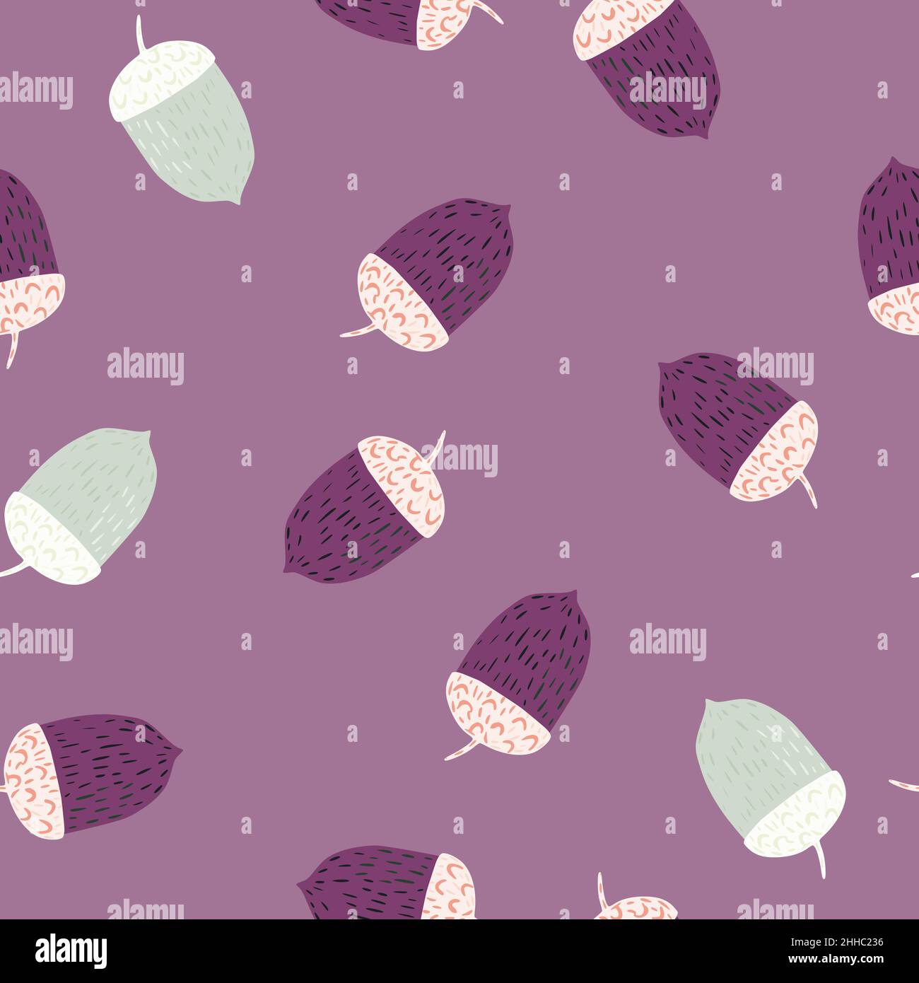 Seamless random pattern with hand drawn acorn doodle silhouettes ...