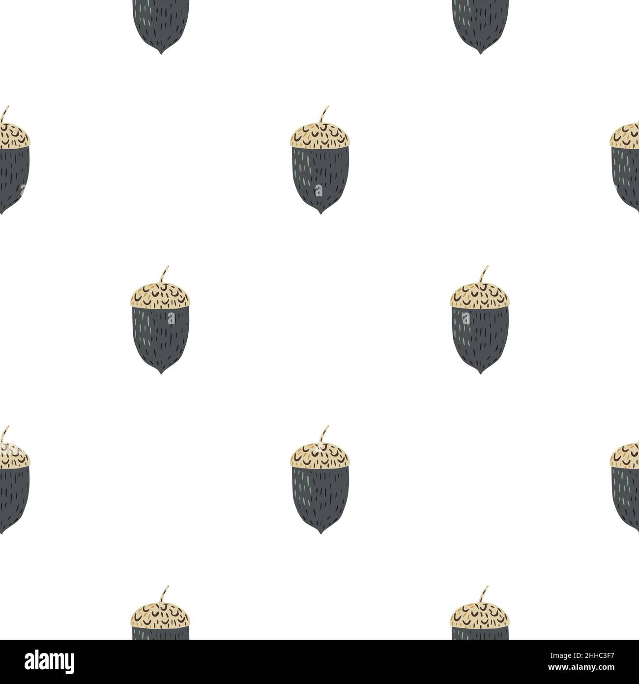 Isolated seamless doodle pattern with dark grey and beige colored acorn ...