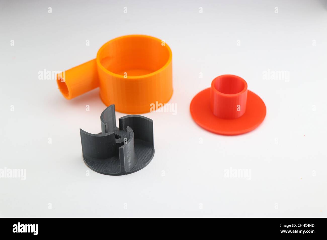 The model is printed on a 3d printer. The object is parts to build a centrifugal water pump. Modern additive technology Stock Photo