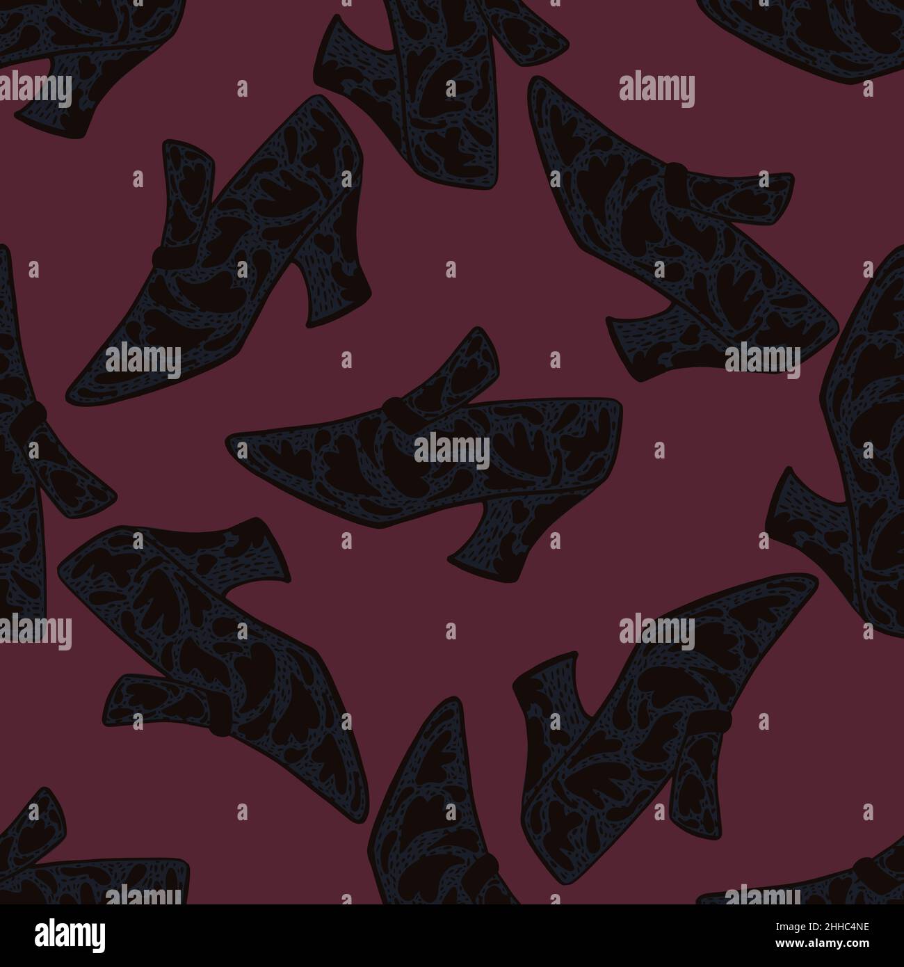 Dark abstract seamless style pattern with fashionable boots ornament. Dark pink background. Vector illustration for seasonal textile prints, fabric, b Stock Vector