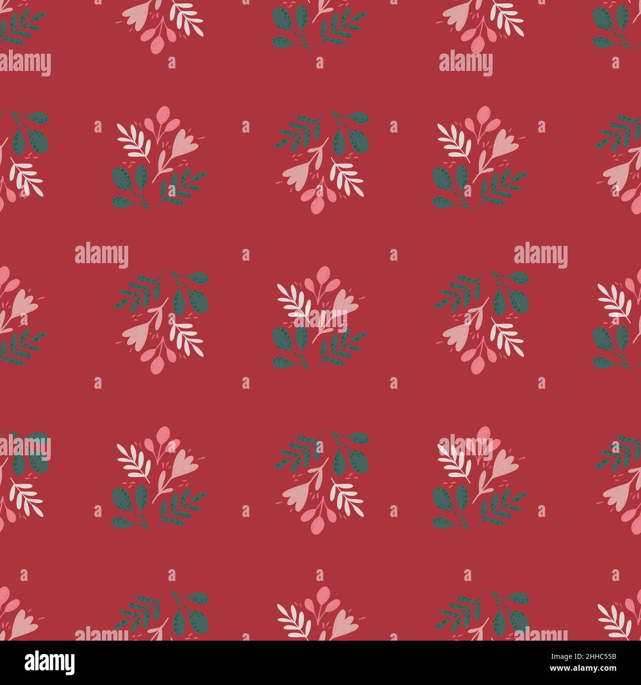 Folk traditional botanic seamless pattern with leaves branches in green ...