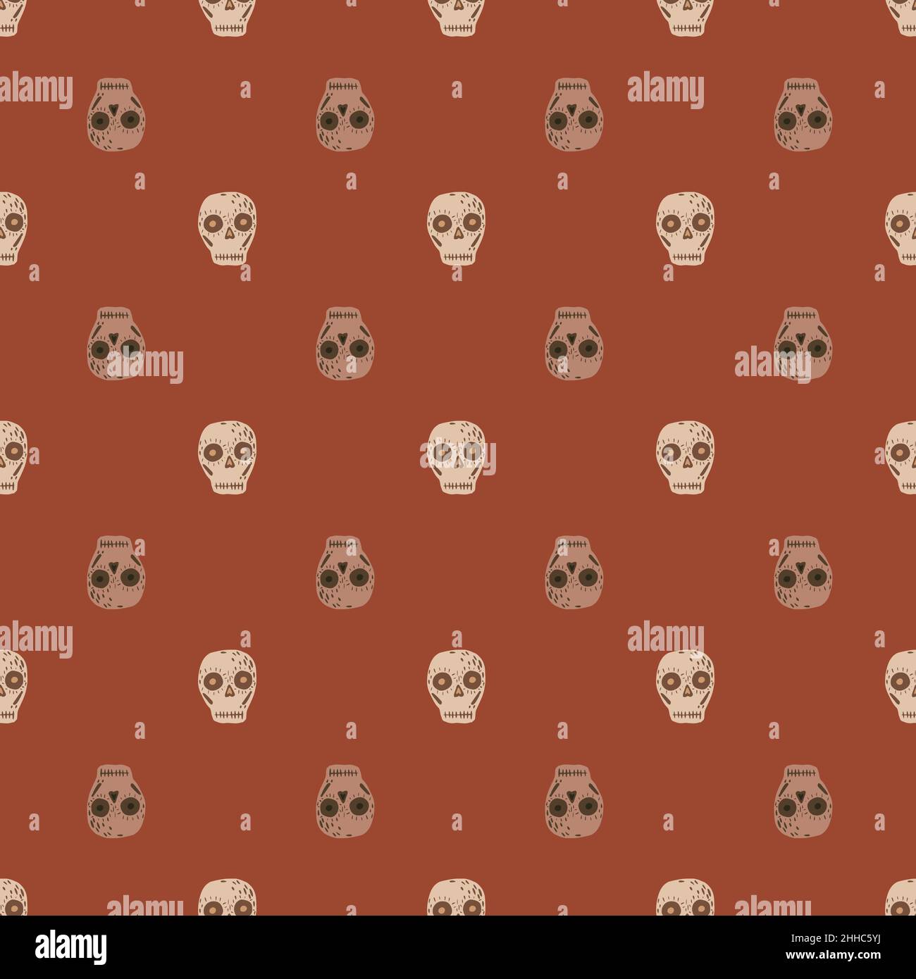 Death seamless pattern with beige colored skull elements. Brick colored  background. Cartoon print. Stock illustration. Vector design for textile,  fabr Stock Vector Image & Art - Alamy