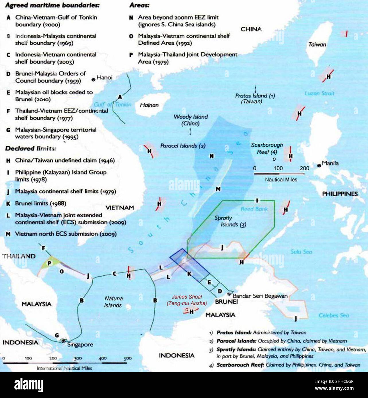 South China Sea Claims and Boundary Agreements 2012 Stock Photo - Alamy