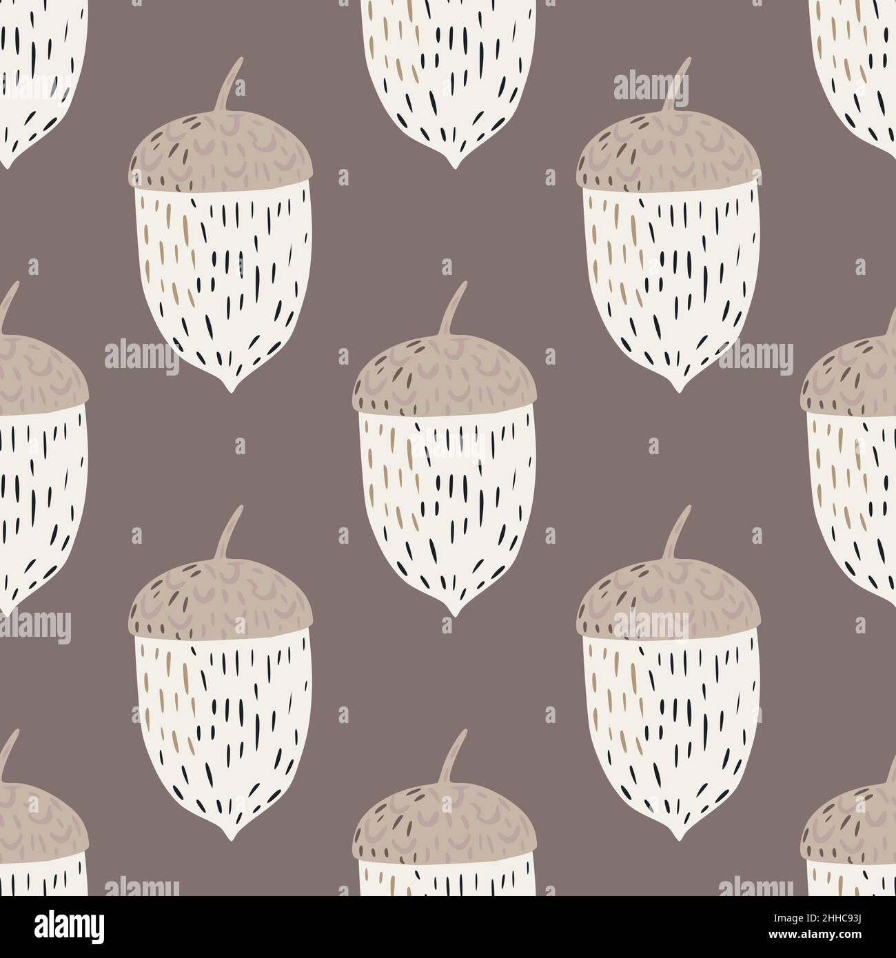 Pale seamless hand drawn pattern with beige and white tones chestnut shapes. Grey background. Graphic design for wrapping paper and fabric textures. V Stock Vector