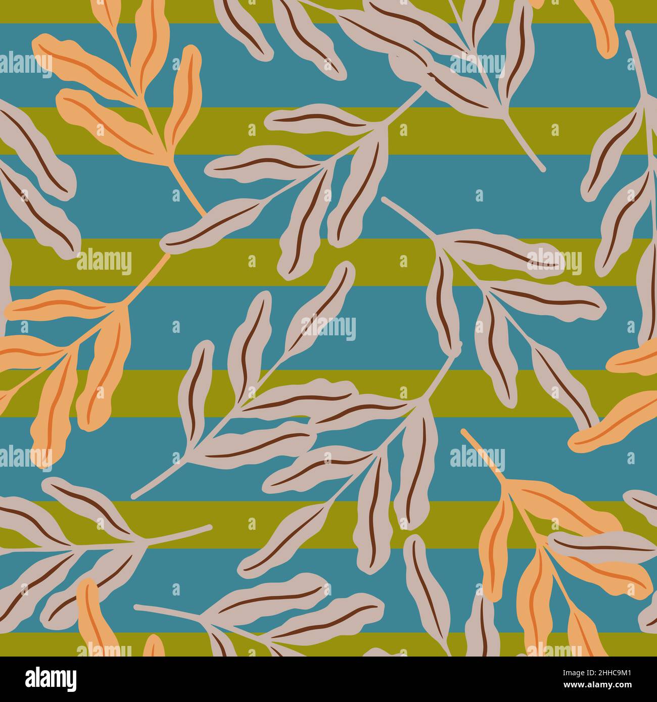 Seamless random pattern with botanic simple contoured leaf branches ...