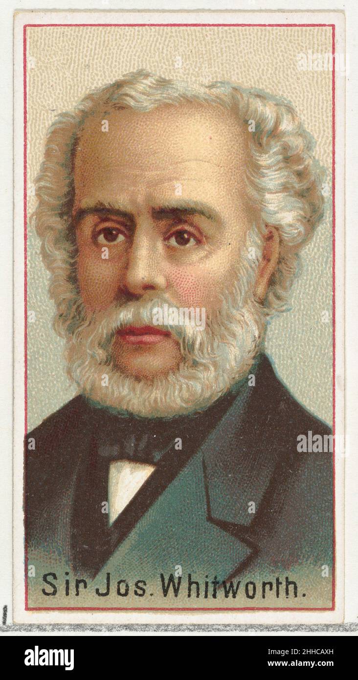 Sir Joseph Whitworth, printer's sample for the World's Inventors souvenir album (A25) for Allen & Ginter Cigarettes 1888 Issued by Allen & Ginter American Printer's samples for the collector's album 'World's Inventors' (A25), issued in 1888 to promote Allen & Ginter brand cigarettes. Citing Burdick's 'The American Card Catalog': 'Souvenir albums of this type, as issued by the tobacco companies, were probably intended to replace the individual cards if the smoker so desired, or at least enable him to own the entire collection of designs without the difficulty attendant to obtaining all the indi Stock Photo