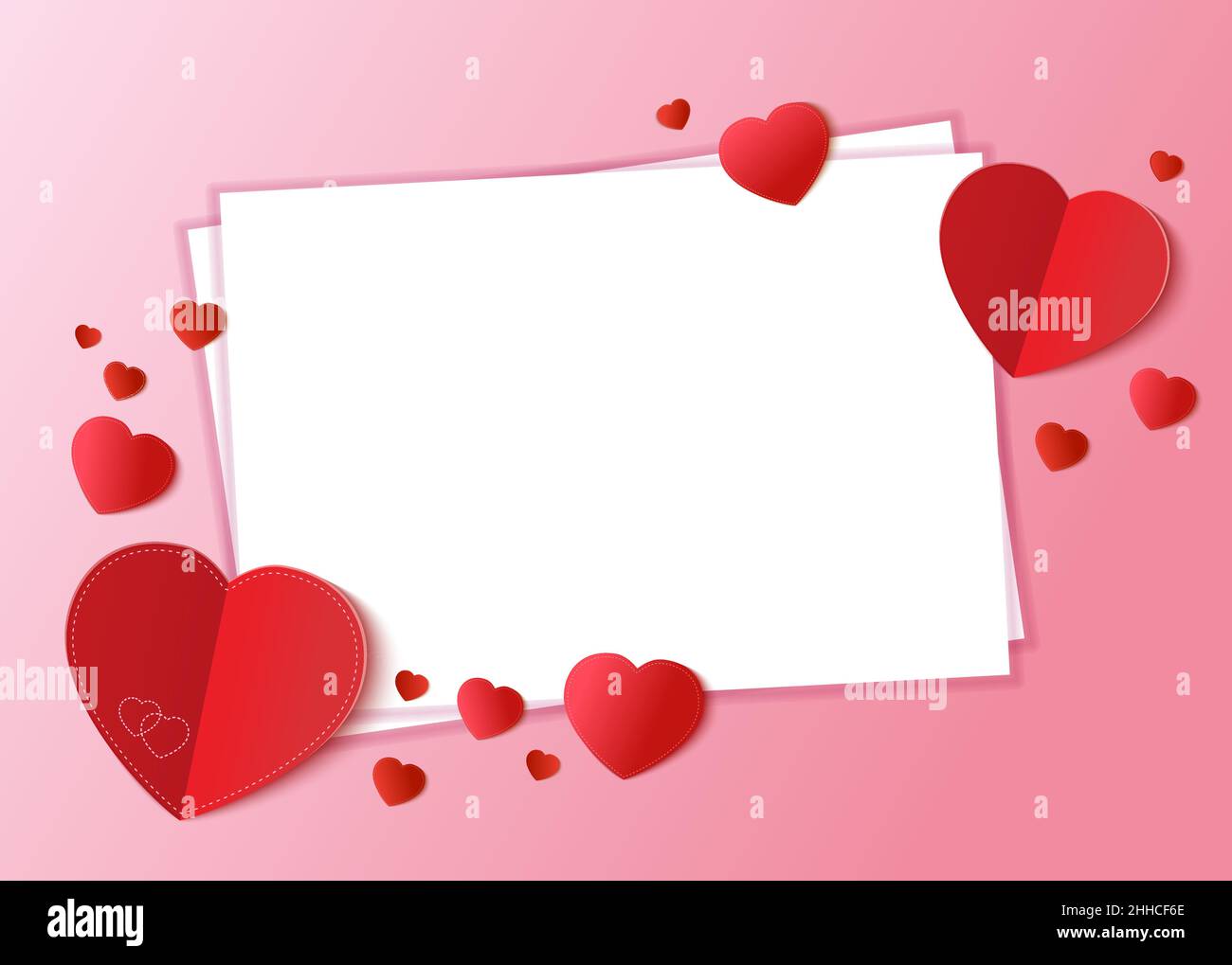 Background Valentines day. Pink background with red hearts and white ...
