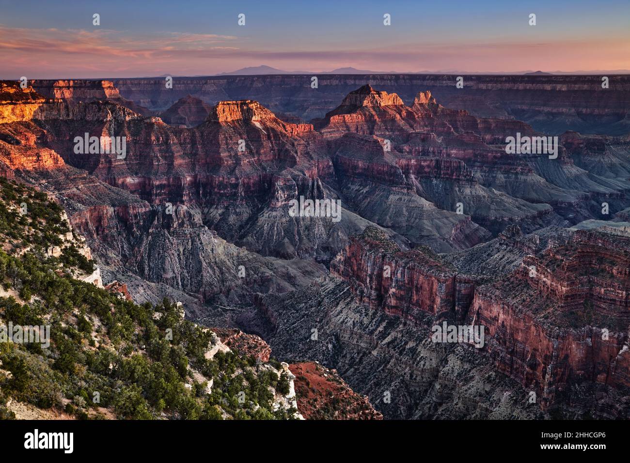 Sunset at Bright Angel Point on Grand Canyon National Park's North Rim, Arizona USA Stock Photo