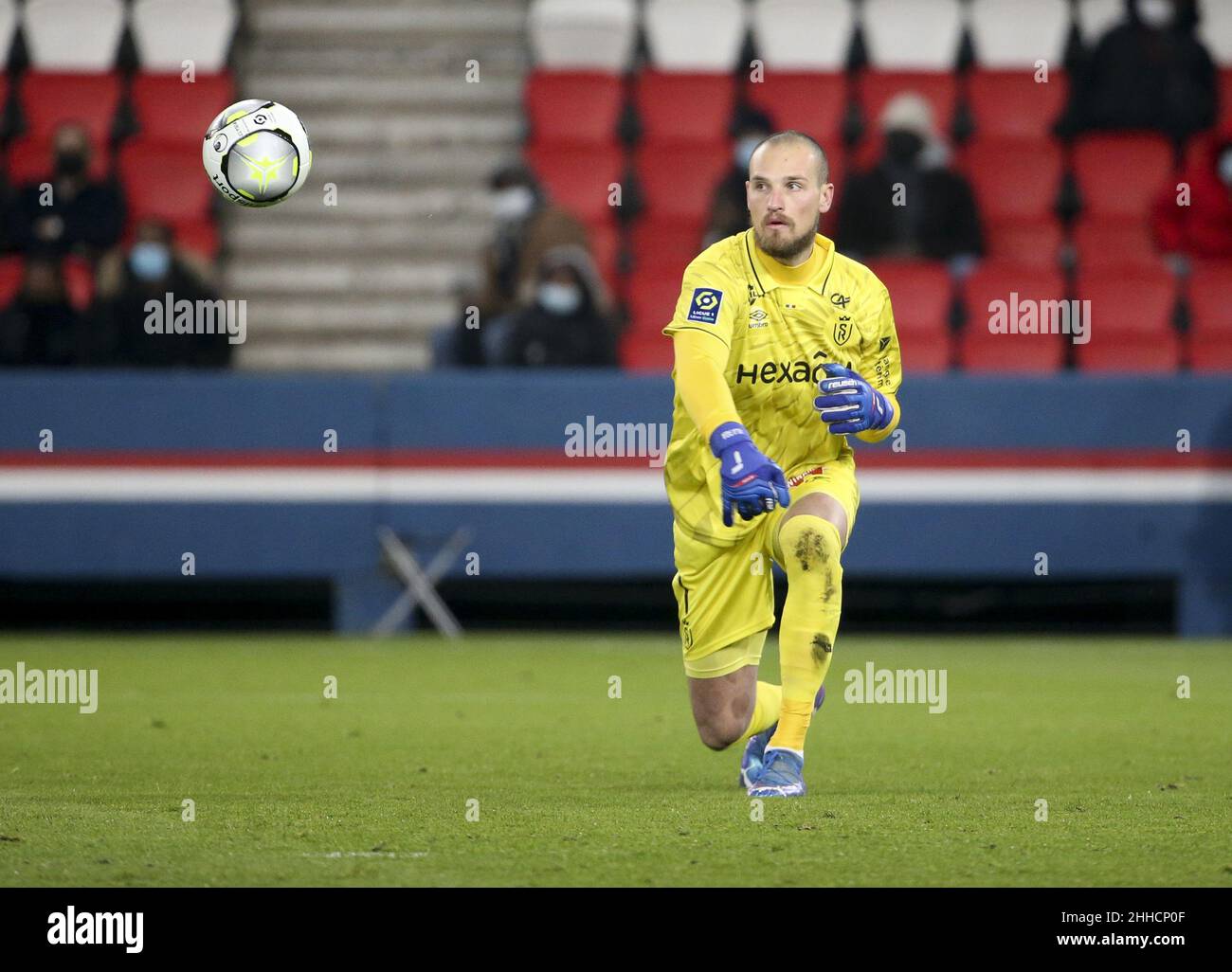 Goalkeeper of Reims Predrag Rajkovic during the French championship Ligue 1 football match between Paris Saint-Germain and Stade de Reims on January 23, 2022 at Parc des Princes stadium in Paris, France - Photo: Jean Catuffe/DPPI/LiveMedia Stock Photo