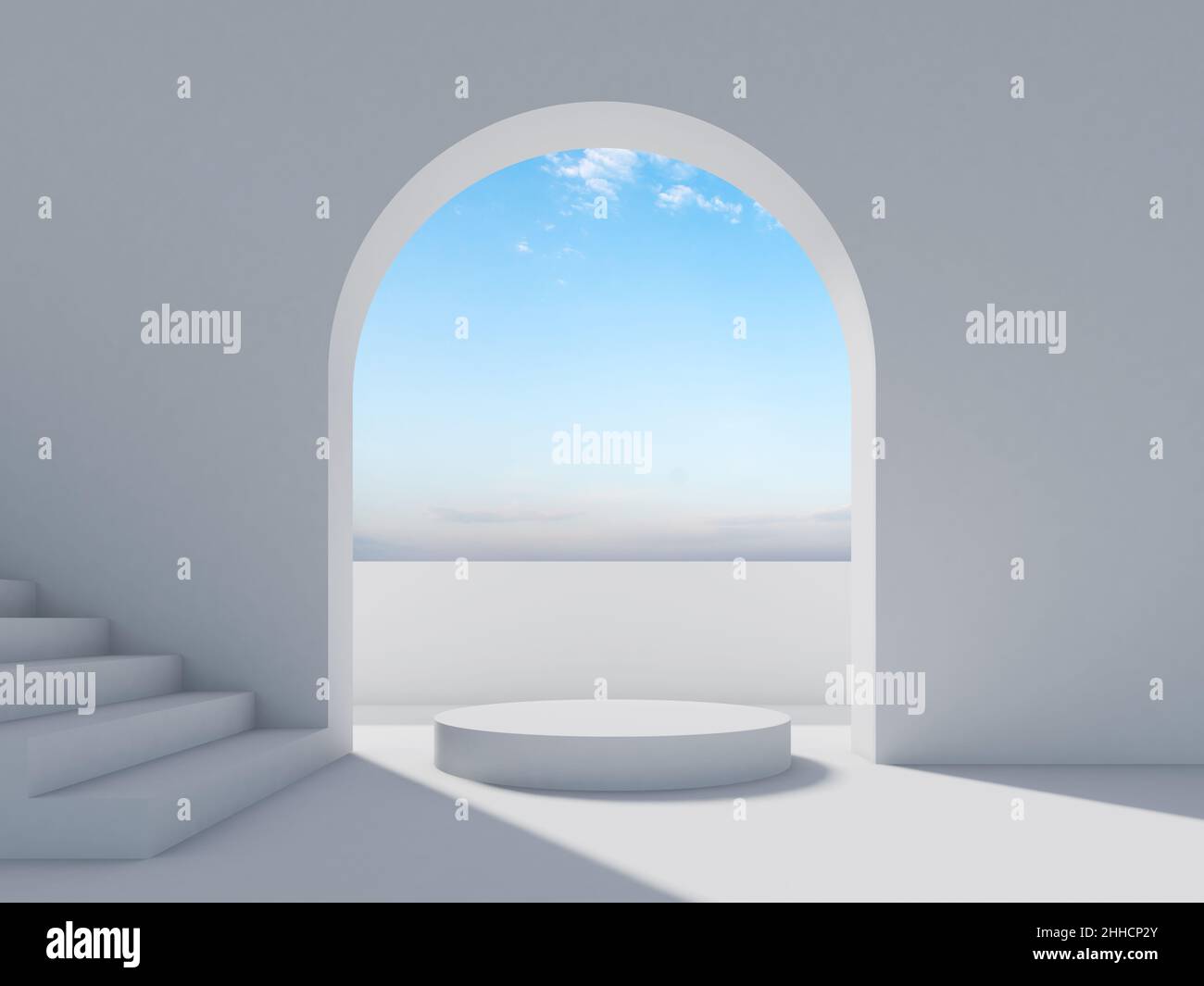 Abstract blank white interior background, an empty room with stairway ...