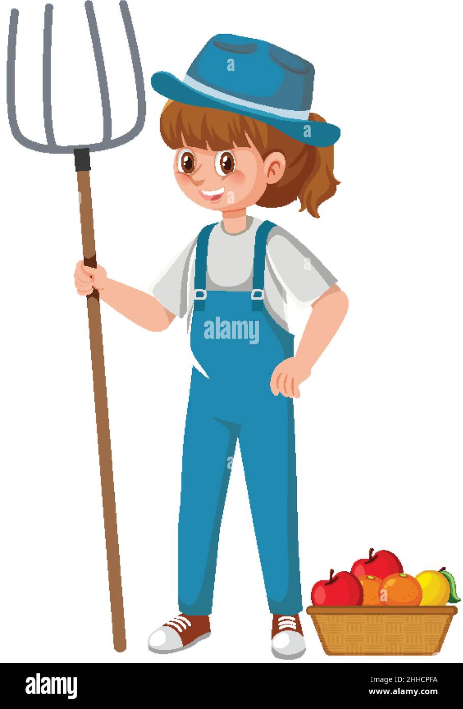 Young girl farmer cartoon character on white background illustration ...