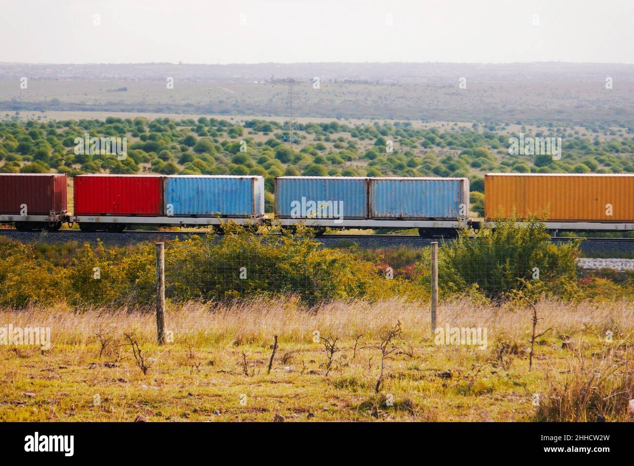Shipping containers on the Nairobi Mombasa Railway seen from Nairobi