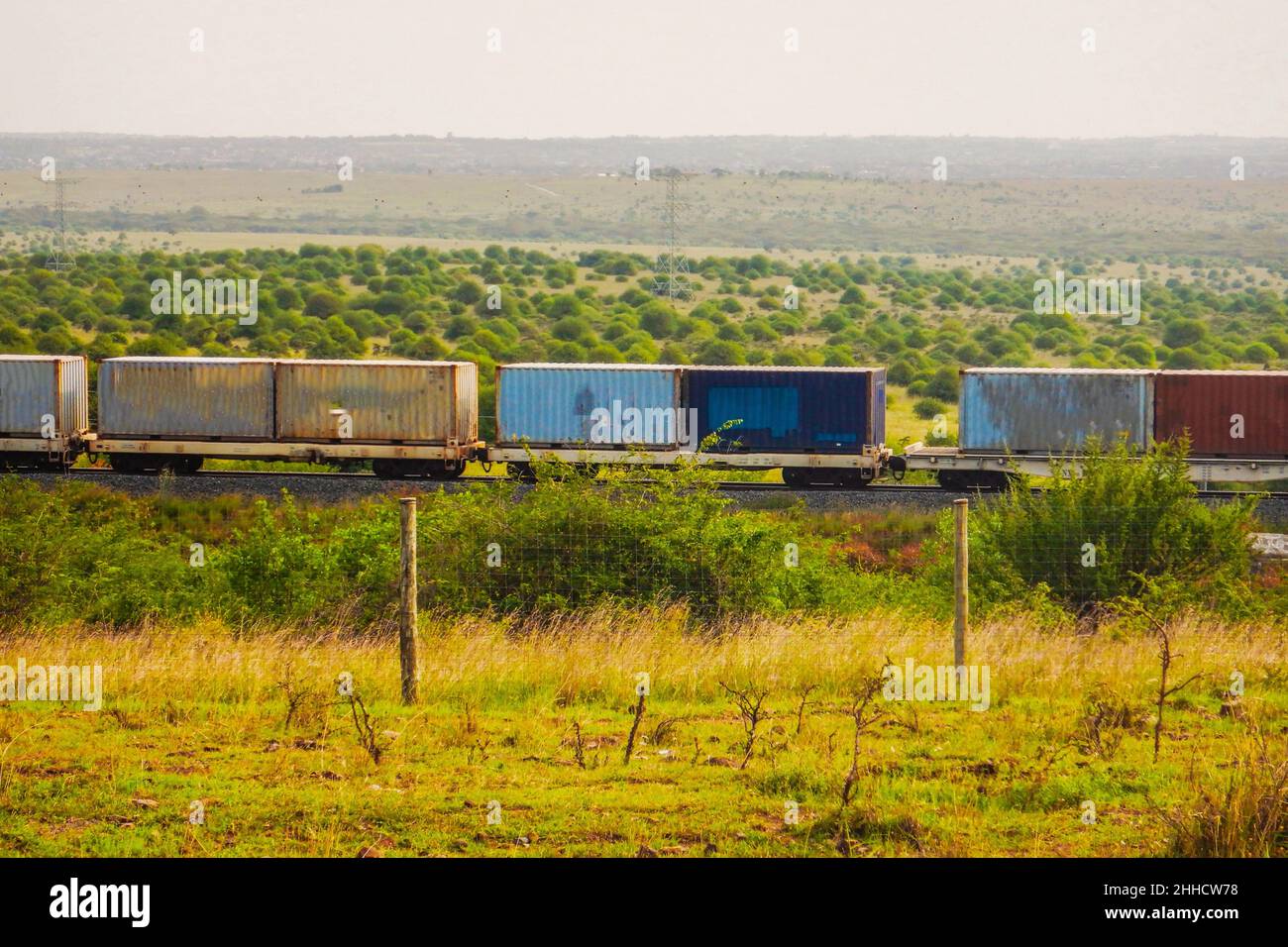 Shipping containers on the Nairobi Mombasa Railway seen from Nairobi