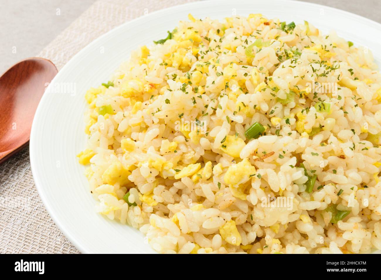 Stirfried green onion and onion with egg Stock Photo Alamy