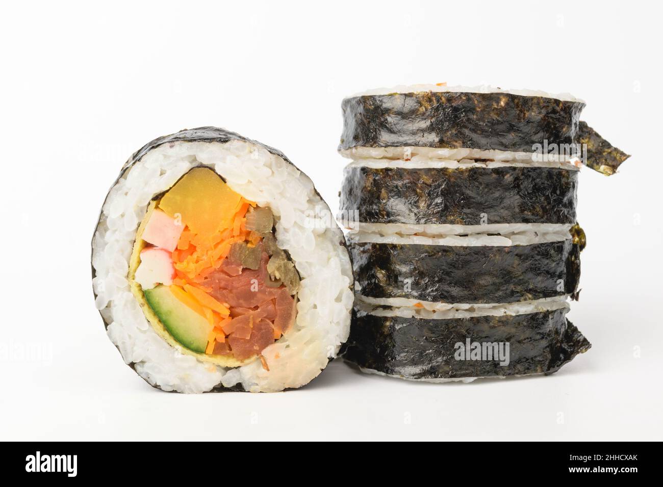 Food made from vegetables and rice. Asian food culture. Food wrapped in