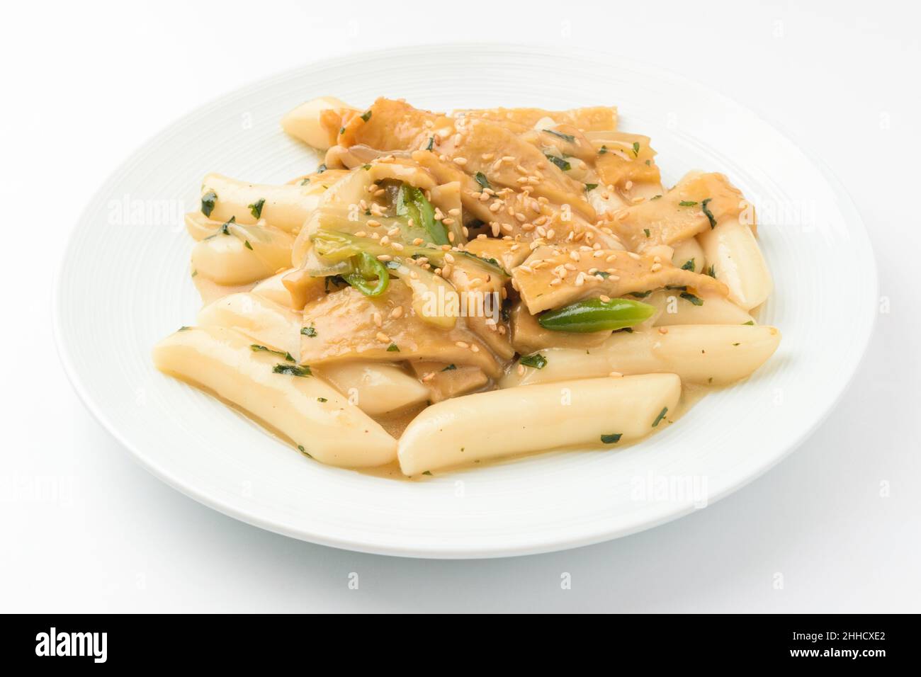 Soy Sauce Tteokbokki on White Background Stock Photo Alamy