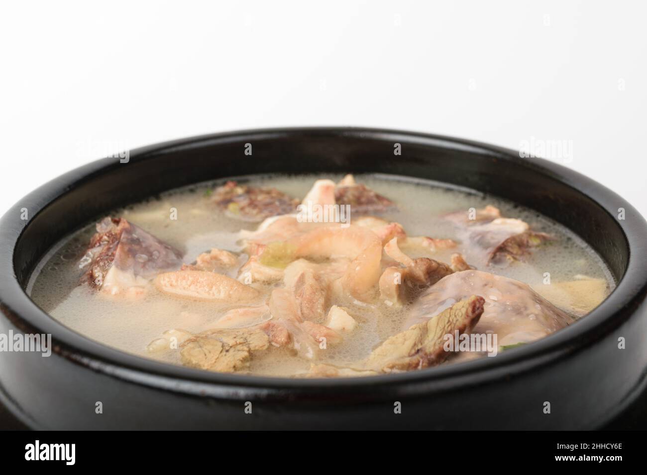 Korean food culture. Cooked pork intestines. Savory and fatty food