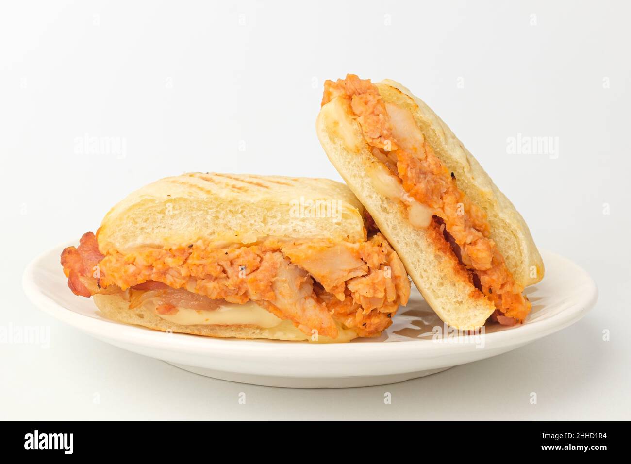 Sandwich with chicken. Bread with bacon. Bread with cheese Stock Photo