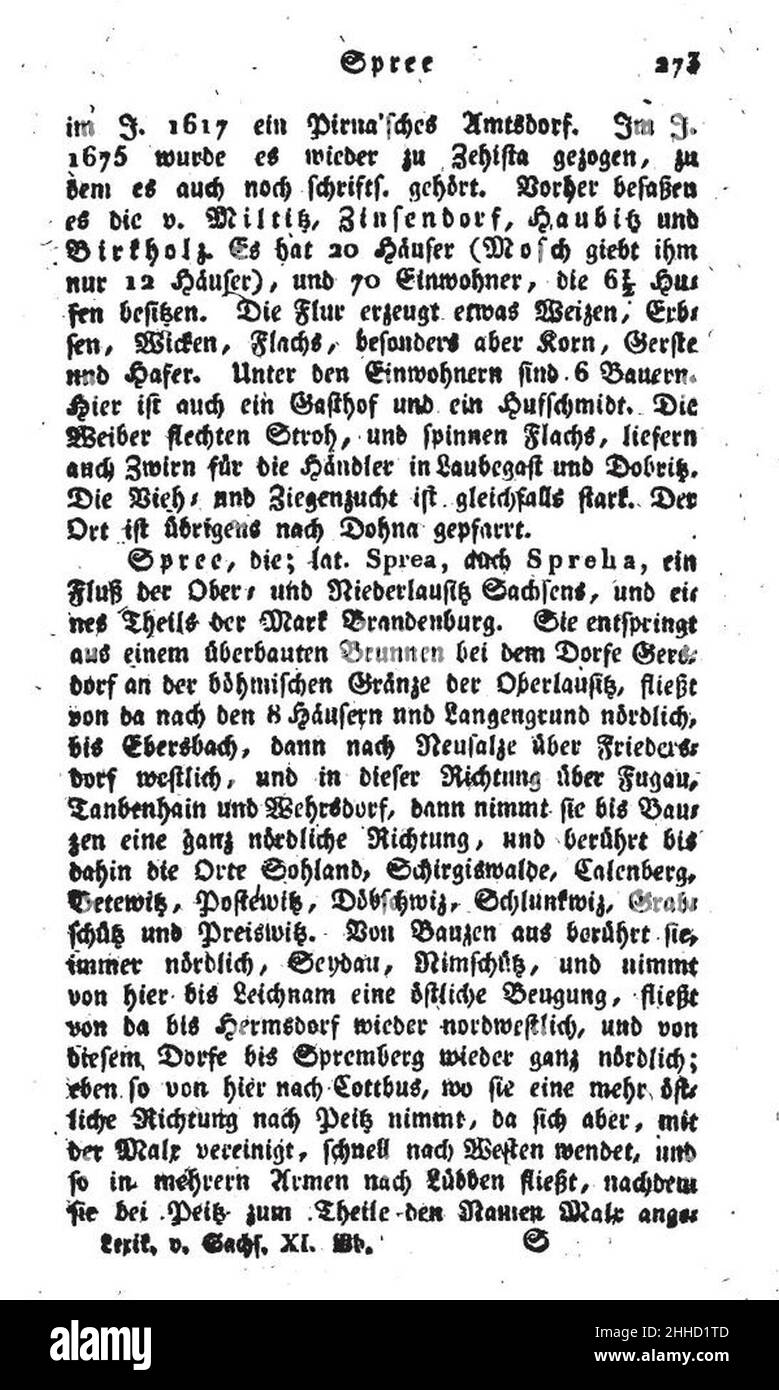 Spree - Vollständiges Staats- Post- und Zeitungs-Lexikon von Sachsen Bd 11. Stock Photo
