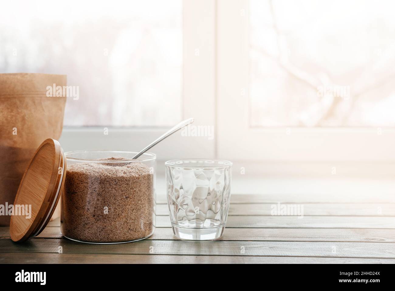 Psyllium fiber used as dietary supplement, healthy diet morning routine