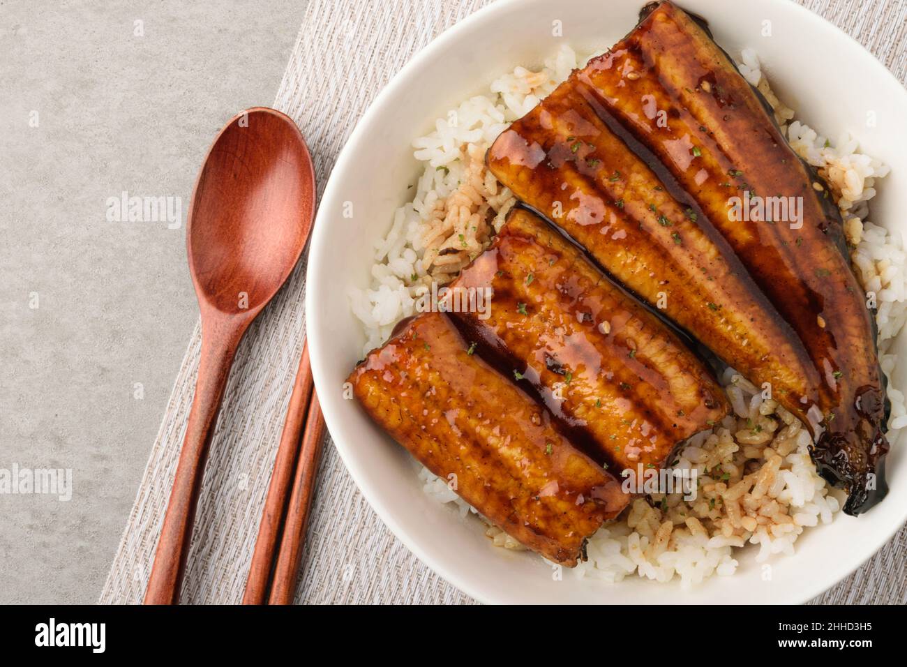 Asian food culture. Seasoned eel. Eel on rice. Light and savory food