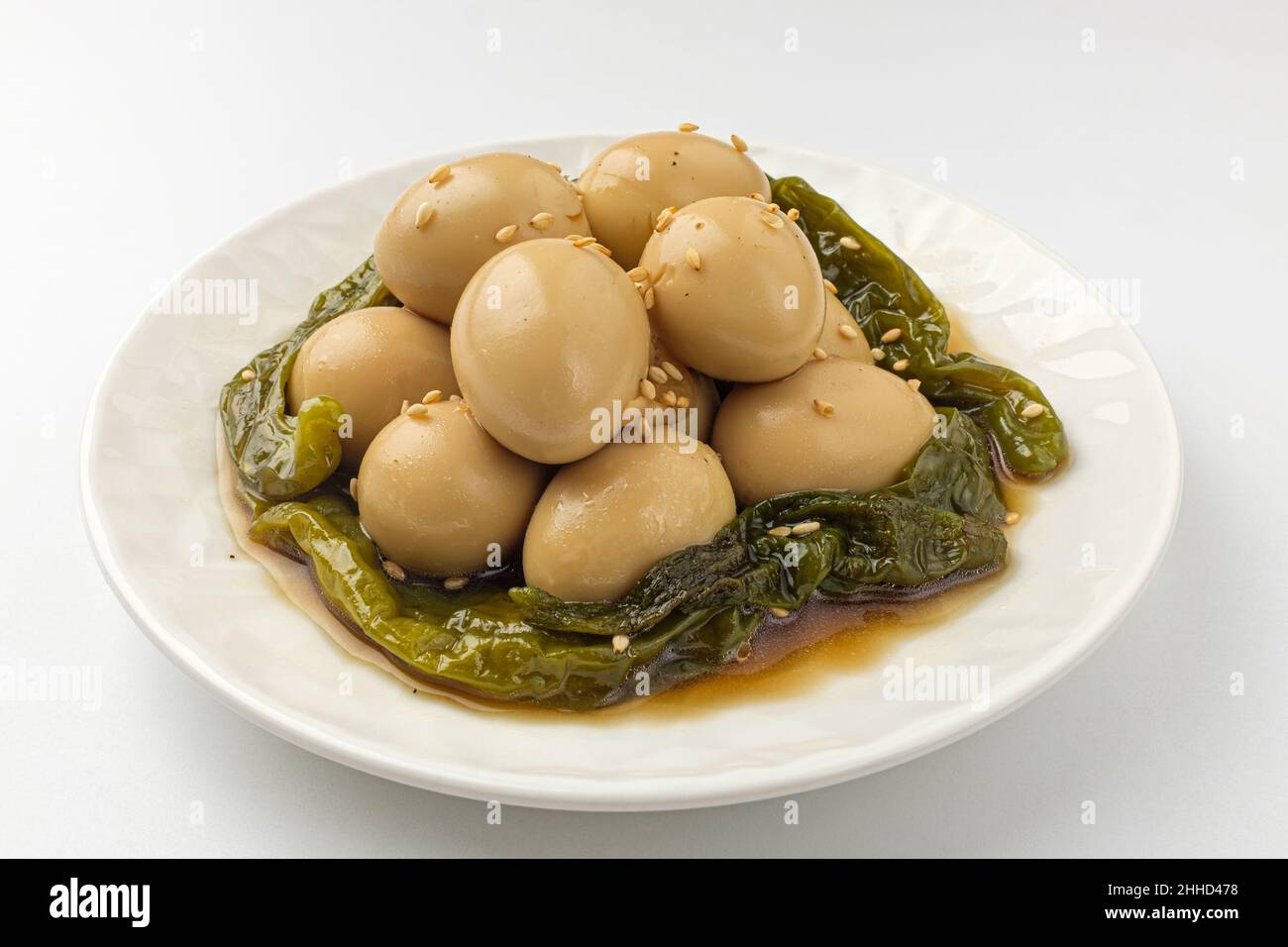 A dish made from quail eggs. Dishes seasoned with soy sauce. Asian food
