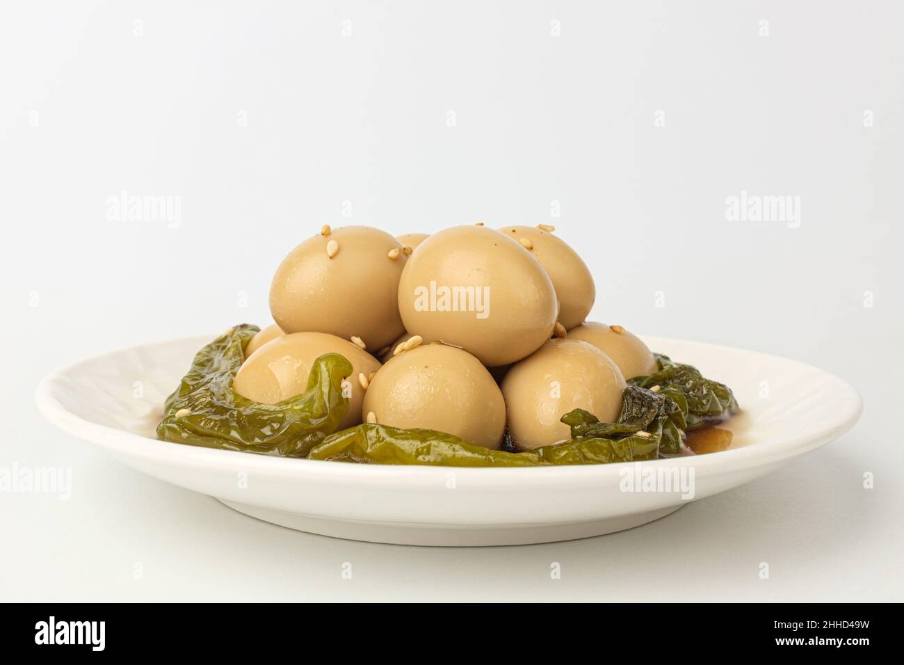 A dish made from quail eggs. Dishes seasoned with soy sauce. Asian food